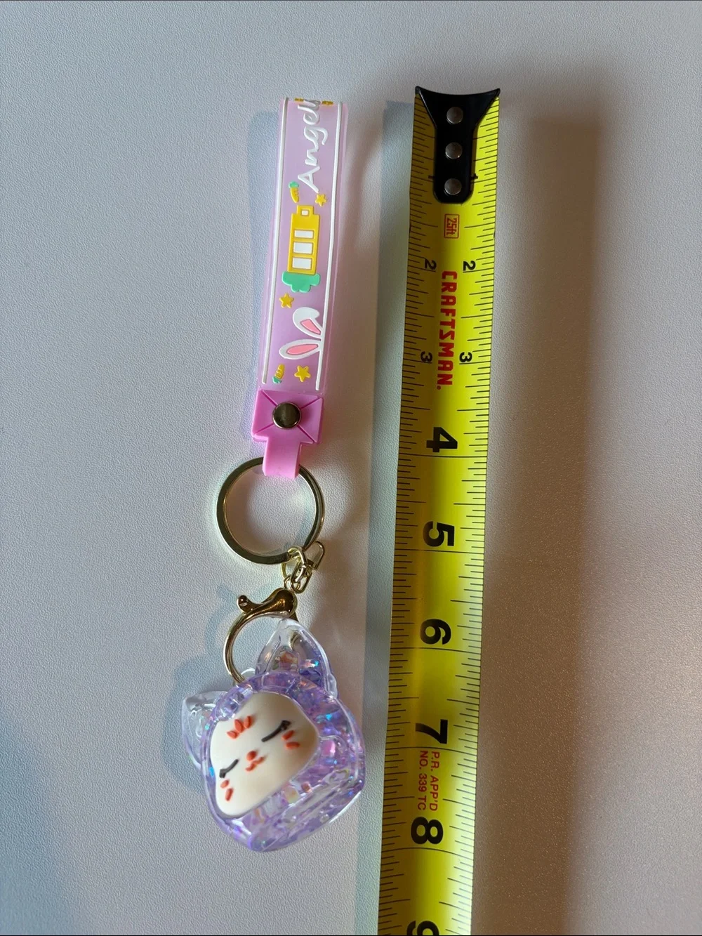 Kawaii Wristlet Keychain with Charm, Cute Glitter Floating Cat Liquid Shaker Key